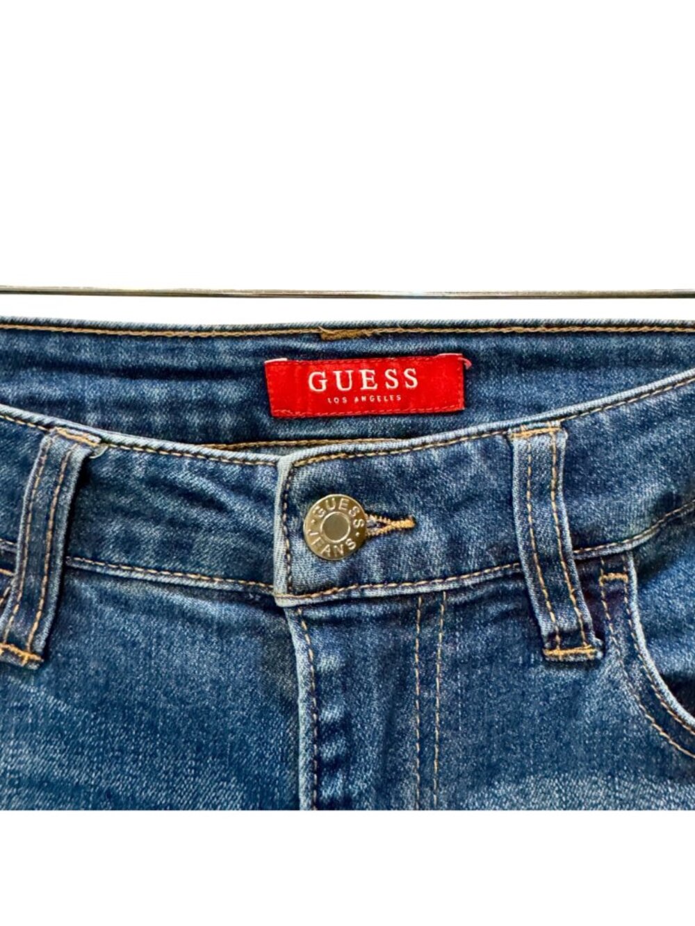 Guess Mid-Rise Skinny Jeans Size 28 Floral Stretch Denim Dark Blue Distressed He - Picture 3 of 9